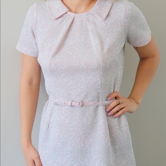 60’s Pink Mod Mini Dress with Subtle Brocade - Picture 6 of 8